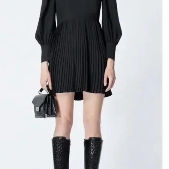 The Kooples Black Long Sleeve Pleated Dress - Picture 3 of 4